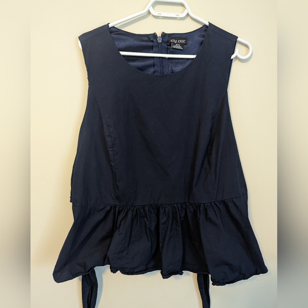 City Chic Navy Blue Sleeveless Peplum Blouse